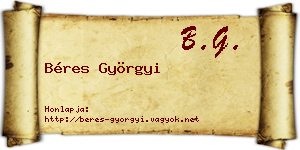 Béres Györgyi névjegykártya
